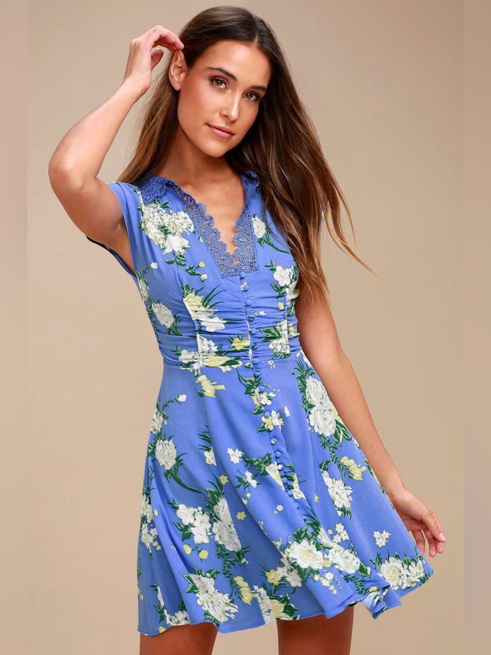 Free People | Alora Floral Print Mini Dress | Periwinkle Blue | 6